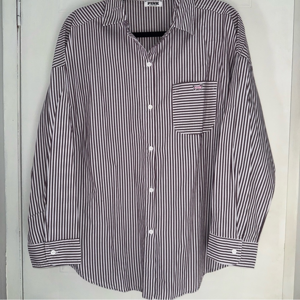 Victoria's Secret Black and White Striped Button Down Shirt
